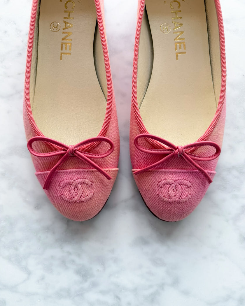 Chanel Peach Pink and Coral Canvas Ballet Flats (36) - VERY RARE