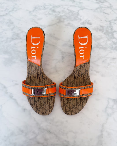 Dior Y2K Diorissimo Monogram Orange Logo Mules (36)