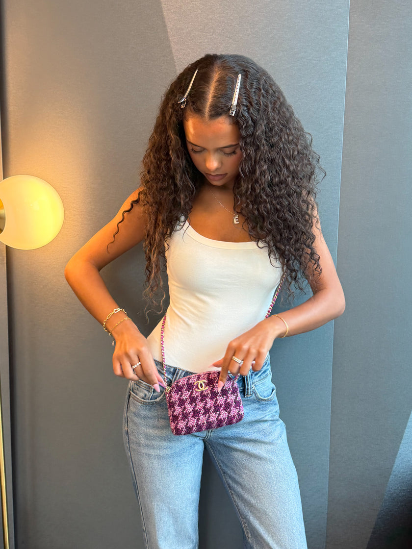 UNWORN Chanel Pink and Purple Tweed CC Chain Shoulder Bag with Gold Hardware