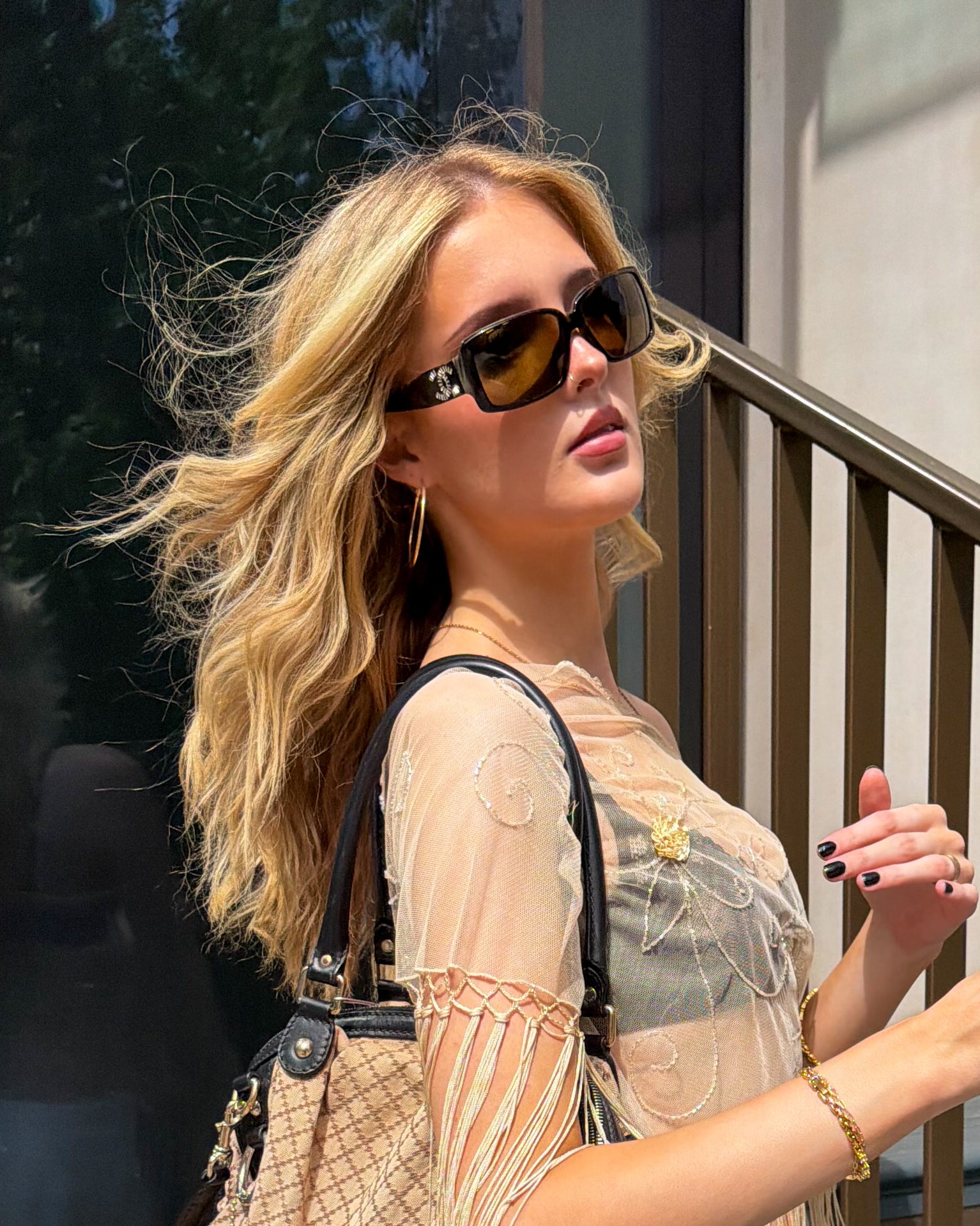 Chanel Crystal CC Logo Embellished Tortoise Sunglasses