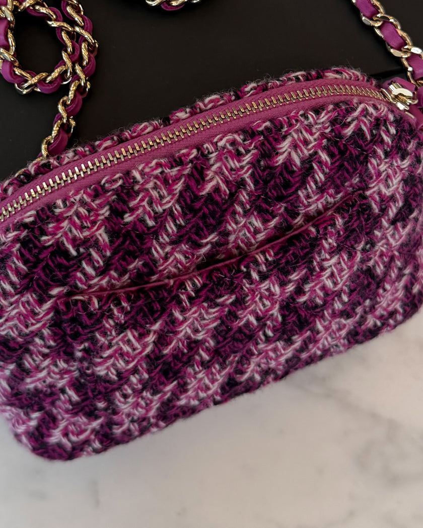 UNWORN Chanel Pink and Purple Tweed CC Chain Shoulder Bag with Gold Hardware