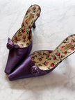 Prada 2000s Purple Satin Rose Print Mule Heels (36)