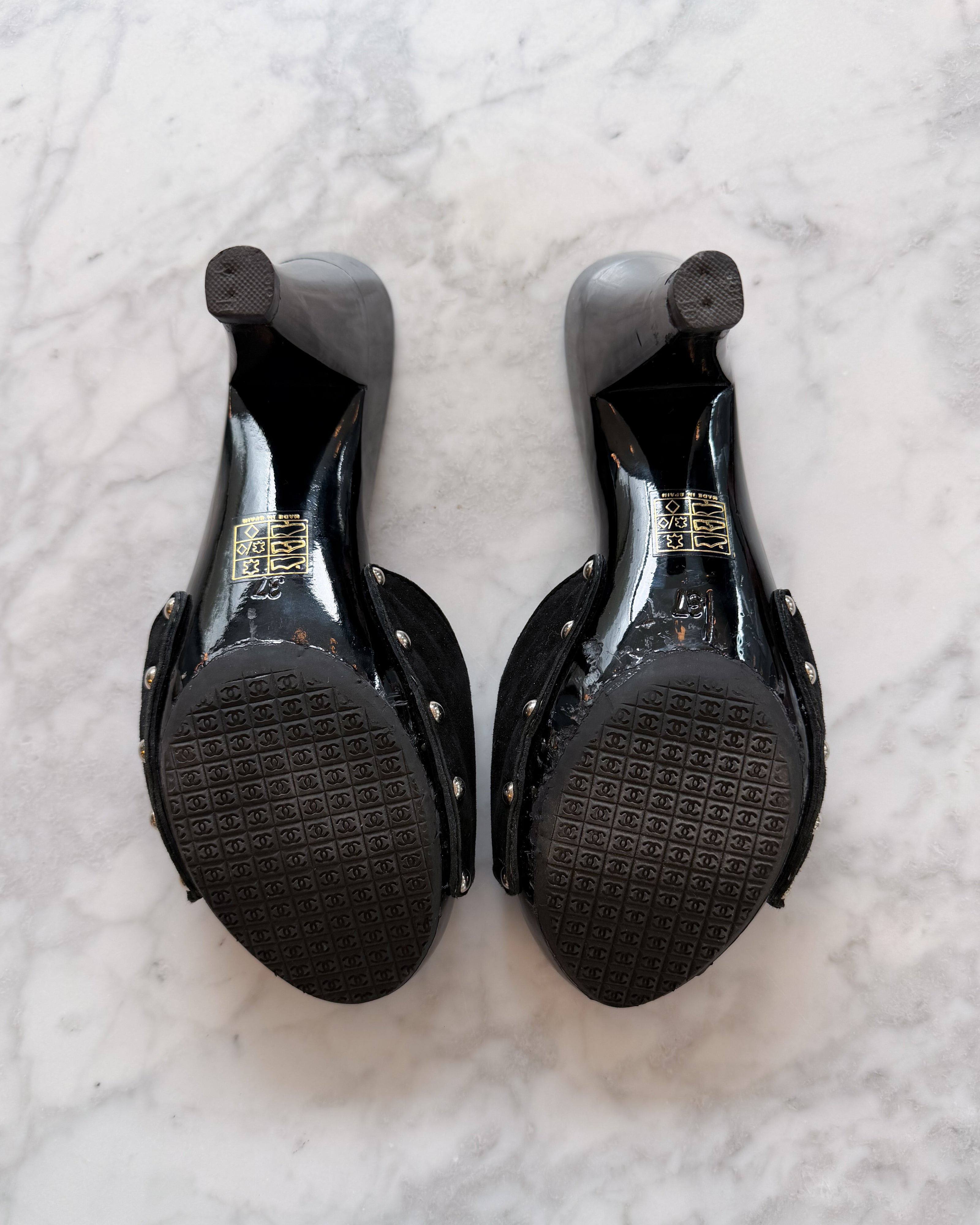 Chanel Silver CC Buckle Mules (EU 37)