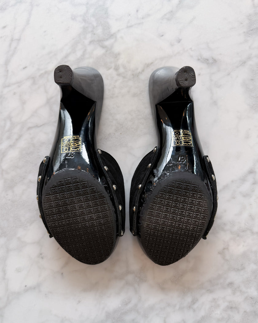 Chanel Silver CC Buckle Mules (EU 37)