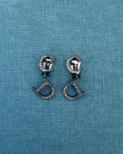 Christian Dior Graphite-Tone Logo Clip-On Earrings with Pink Crystals