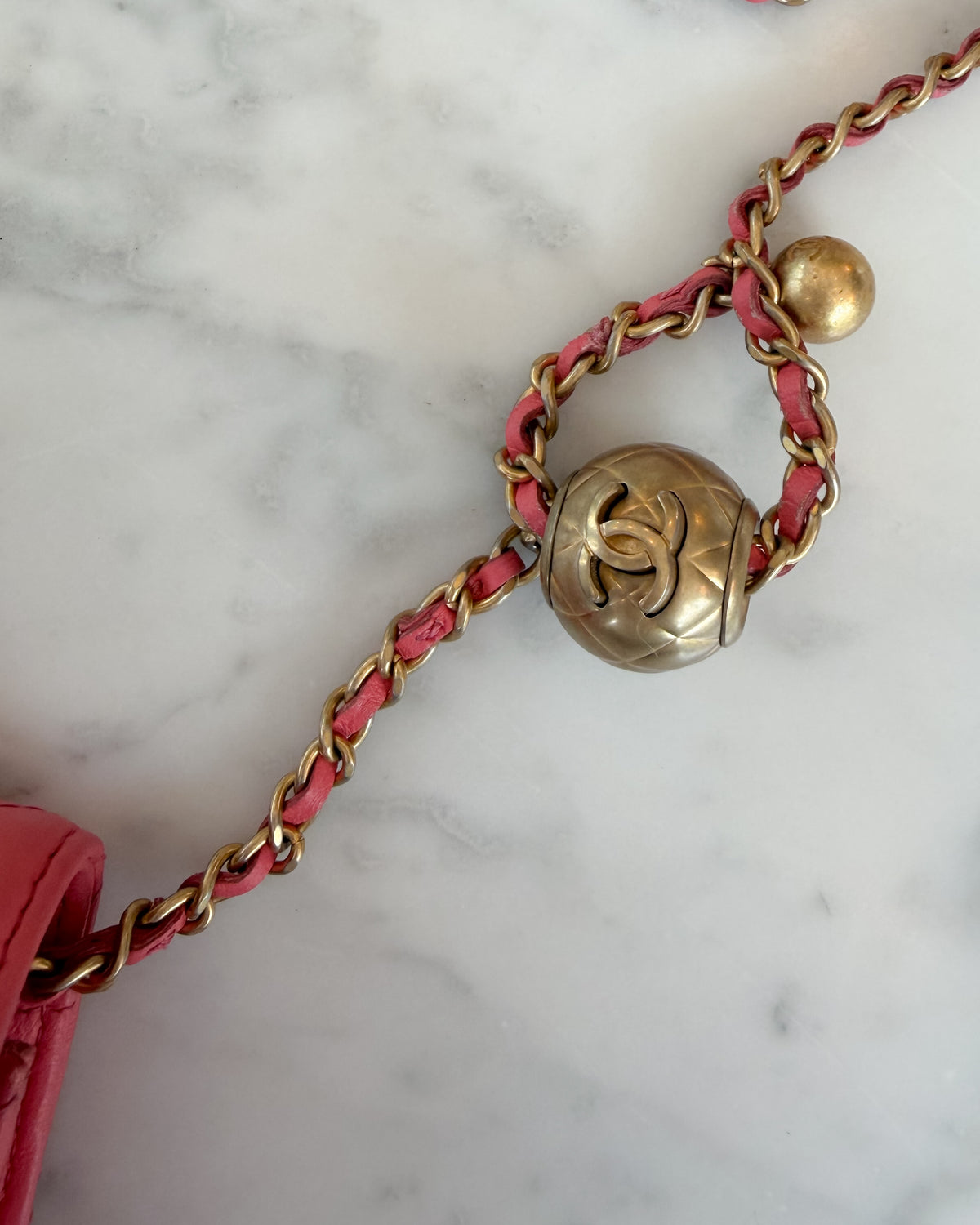 Chanel Coral Pink Quilted Lambskin CC Coco Ball Chain Bag