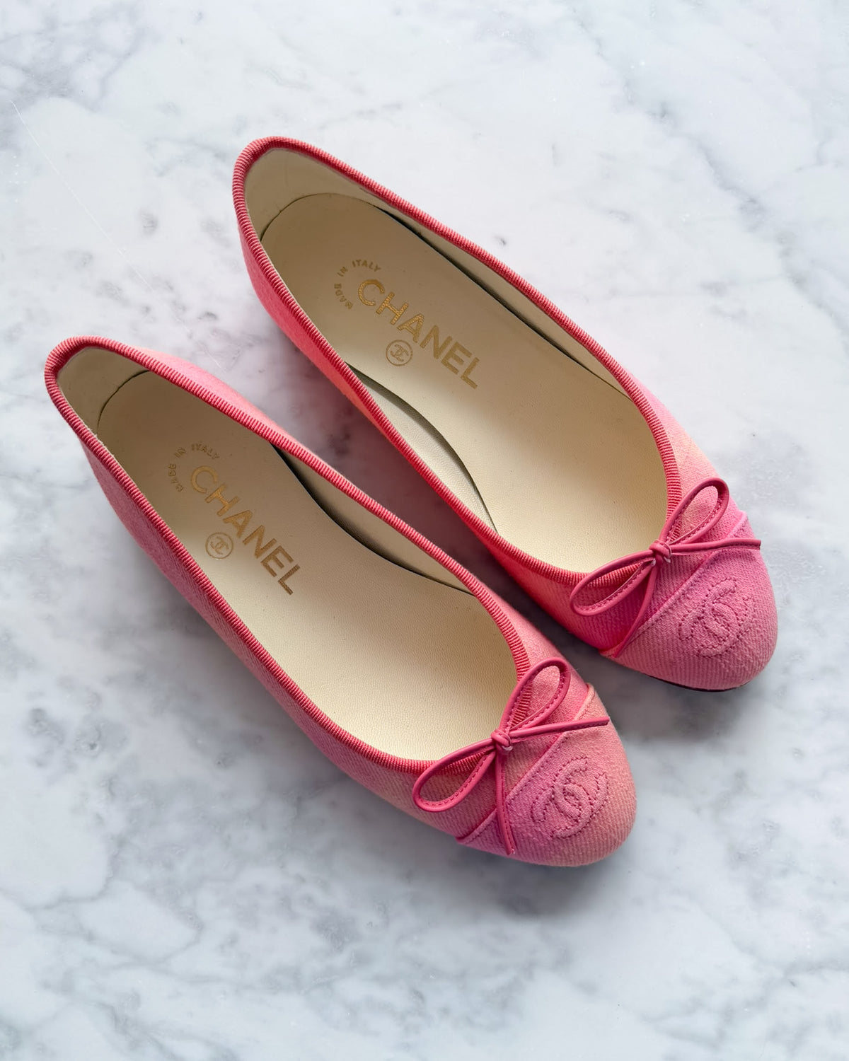 Chanel Peach Pink and Coral Canvas Ballet Flats (36) - VERY RARE