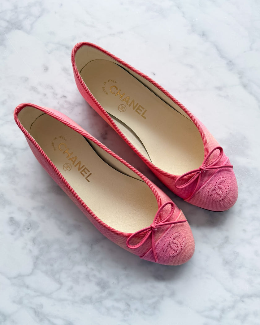 Chanel Peach Pink and Coral Canvas Ballet Flats (36) - VERY RARE