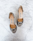 Manolo Blahnik Crystal & Pearl Buckle Slingback Heels (35.5)