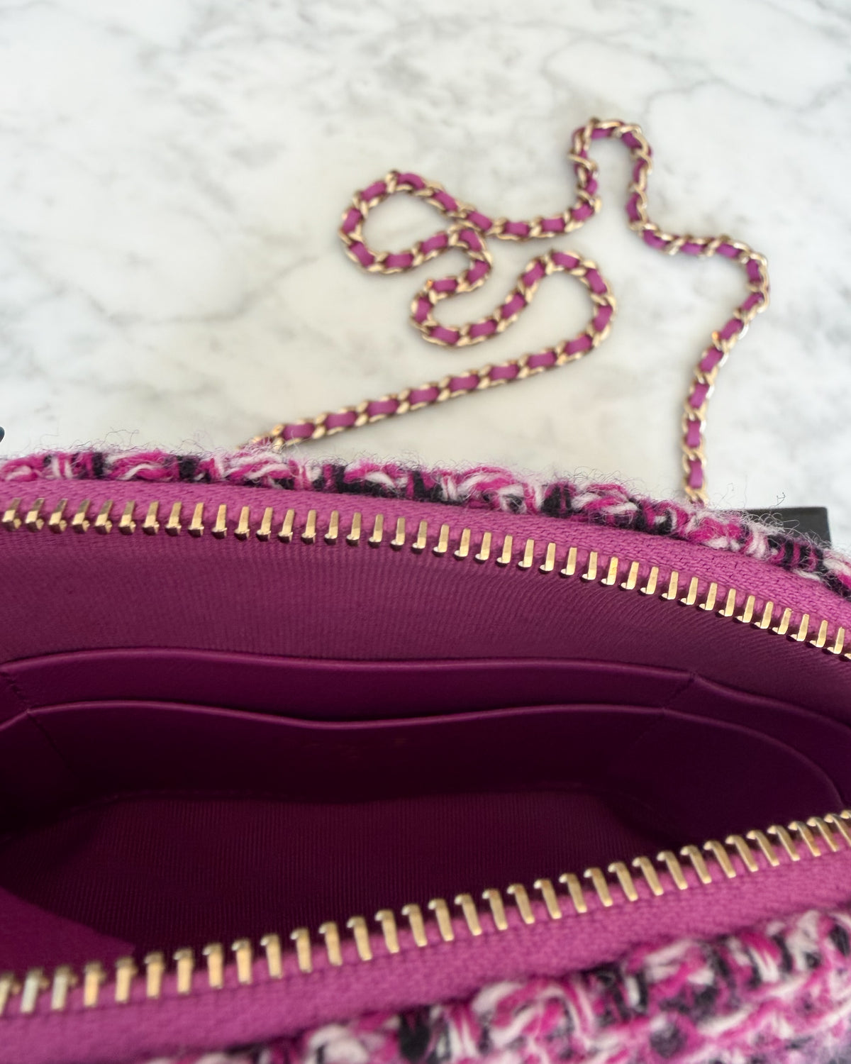 UNWORN Chanel Pink and Purple Tweed CC Chain Shoulder Bag with Gold Hardware