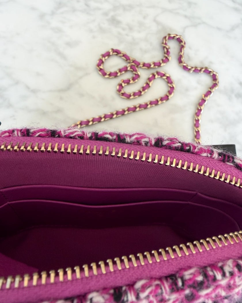 UNWORN Chanel Pink and Purple Tweed CC Chain Shoulder Bag with Gold Hardware