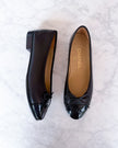 Chanel Black Leather Patent Cap Toe CC Ballet Flats (37.5)