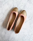 Chanel Blush Pink & Gold CC Cap Toe Ballet Flats (36)