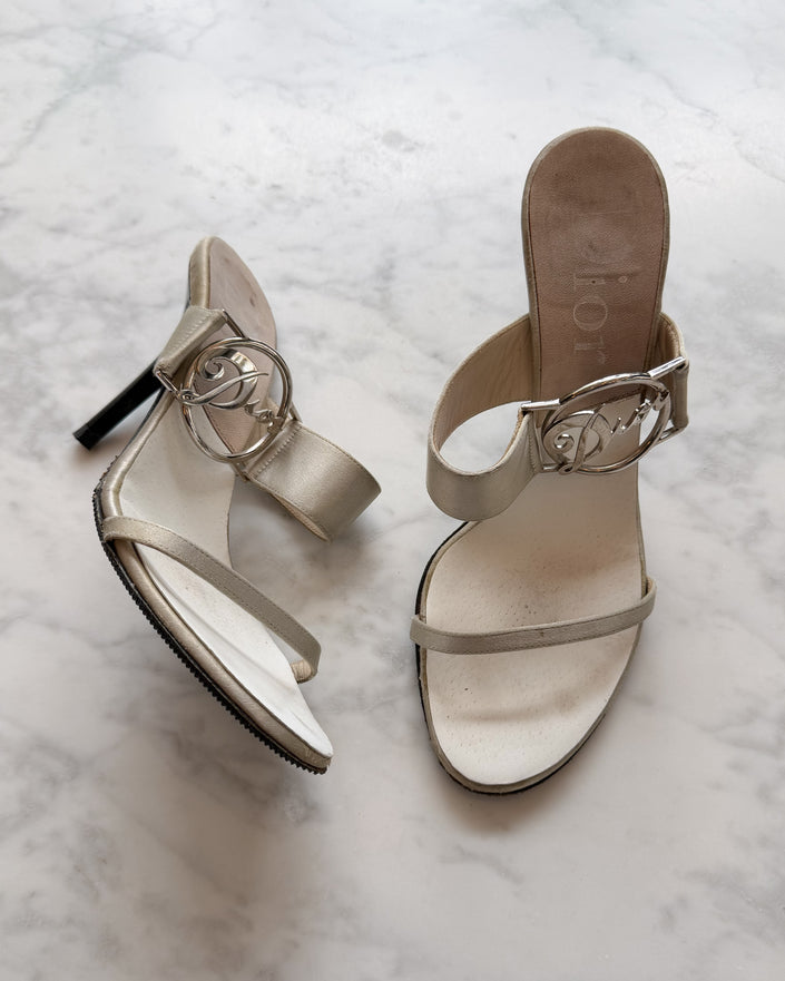 Christian Dior by John Galliano Silver Logo Buckle Mules (37)