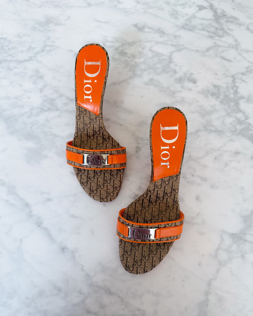 Dior Y2K Diorissimo Monogram Orange Logo Mules (36)