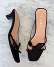 Archival Prada Black Satin Rose Kitten Heel Mules (38.5)