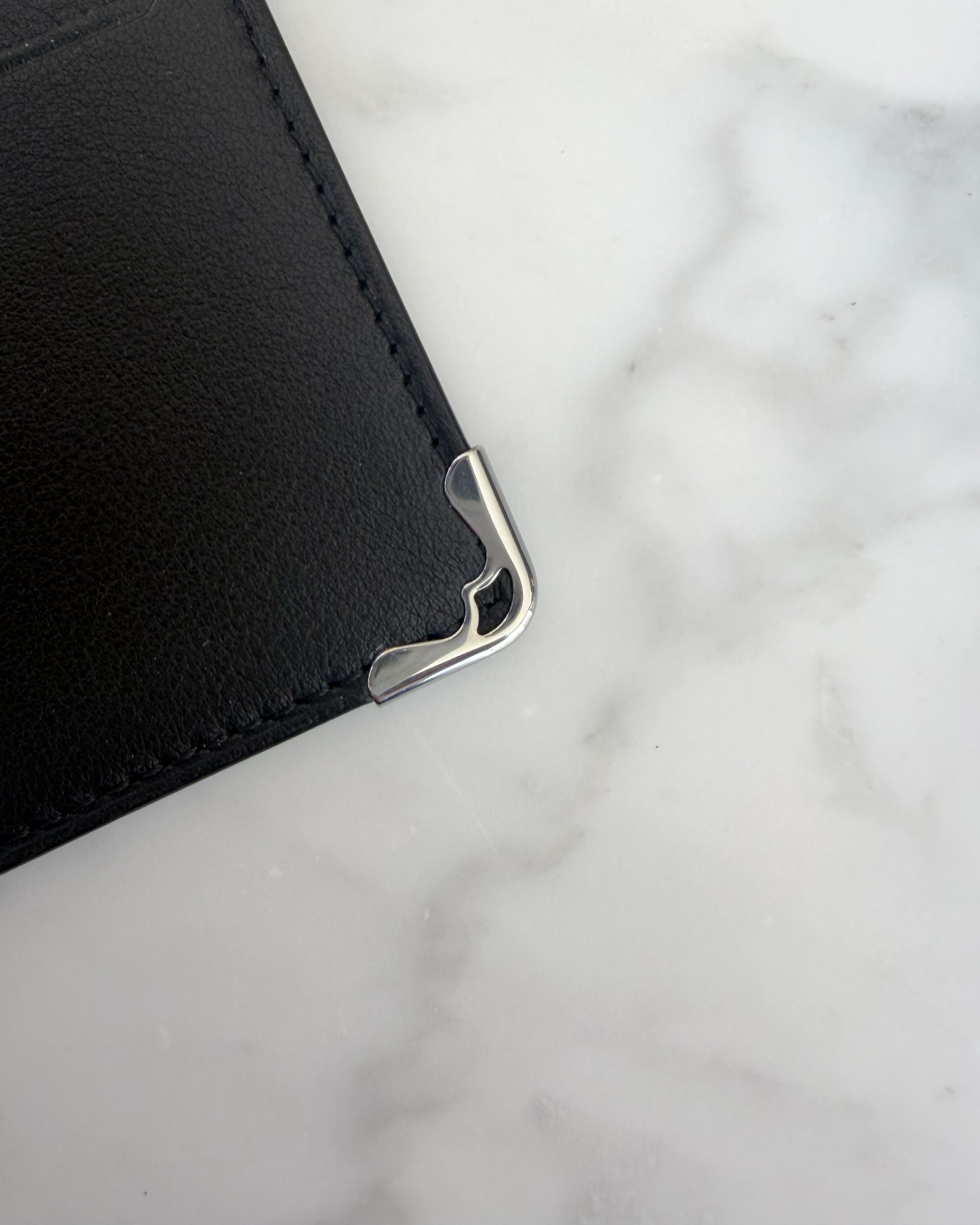Cartier Black Leather Card Holder with Silver Hardware