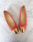 Chanel Coral Shimmer Gold CC Cap Toe Ballet Flats (41.5)