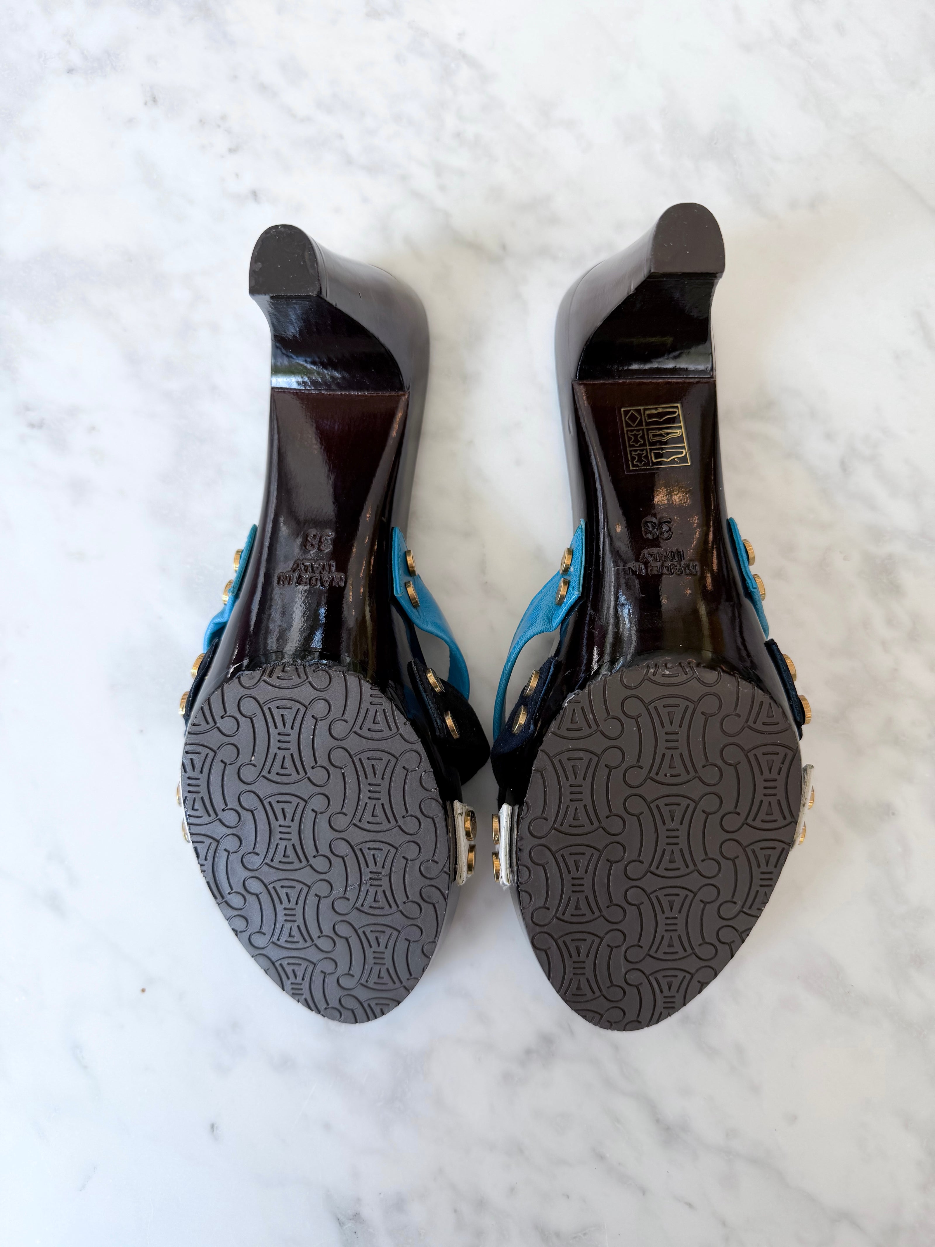 Celine Blue Confetti Beaded Mules - Unworn (38)