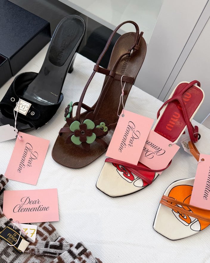 Miu Miu Floral Brown and Mint Green Sandals (39)