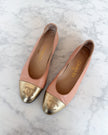 Chanel Blush Pink & Gold CC Cap Toe Ballet Flats (36)