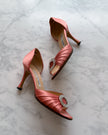 Manolo Blahnik Sedaraby Peach Pink Satin Heels with Crystal Buckle (35)