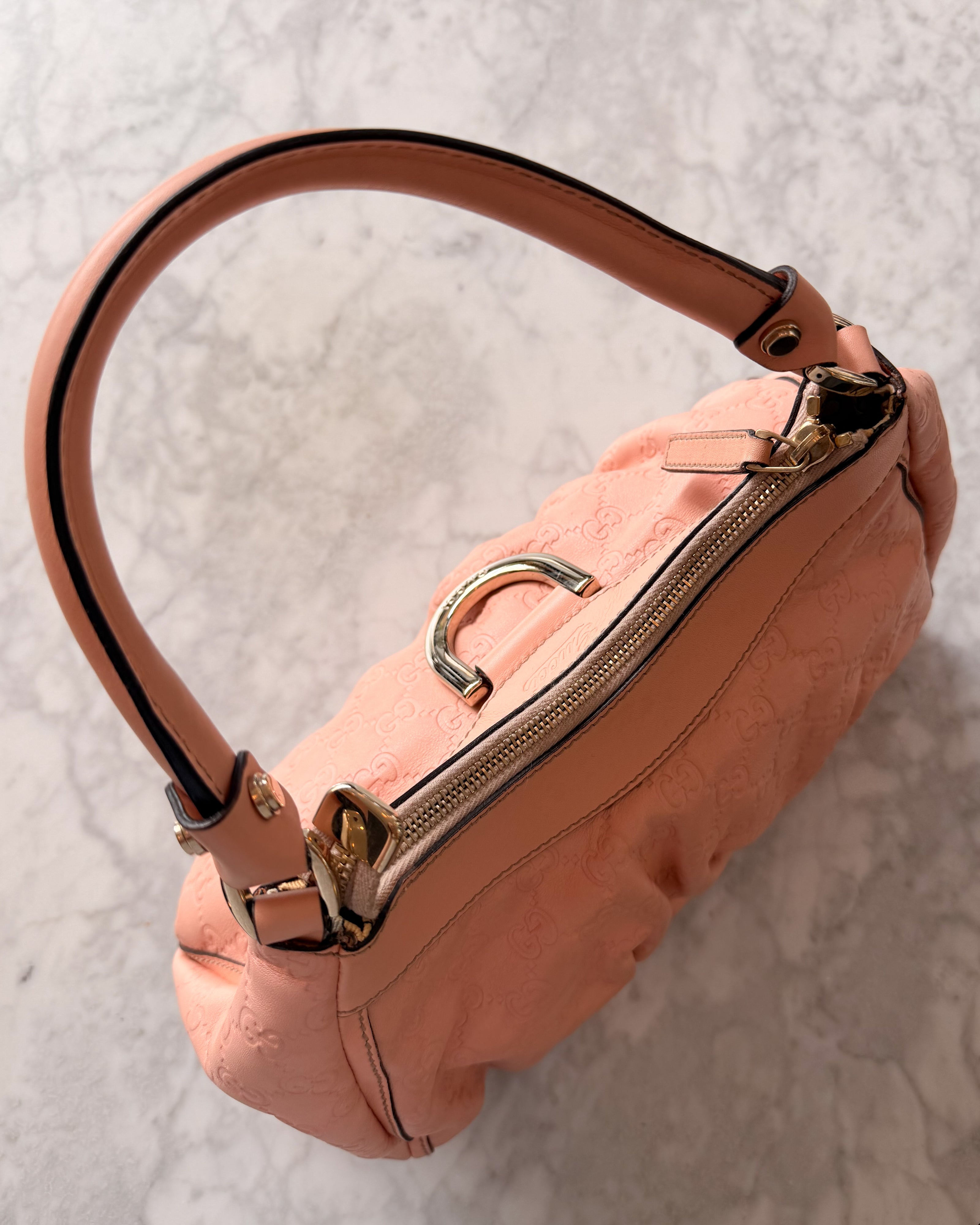Gucci Vintage Pink Guccissima Leather D-Ring Shoulder Bag
