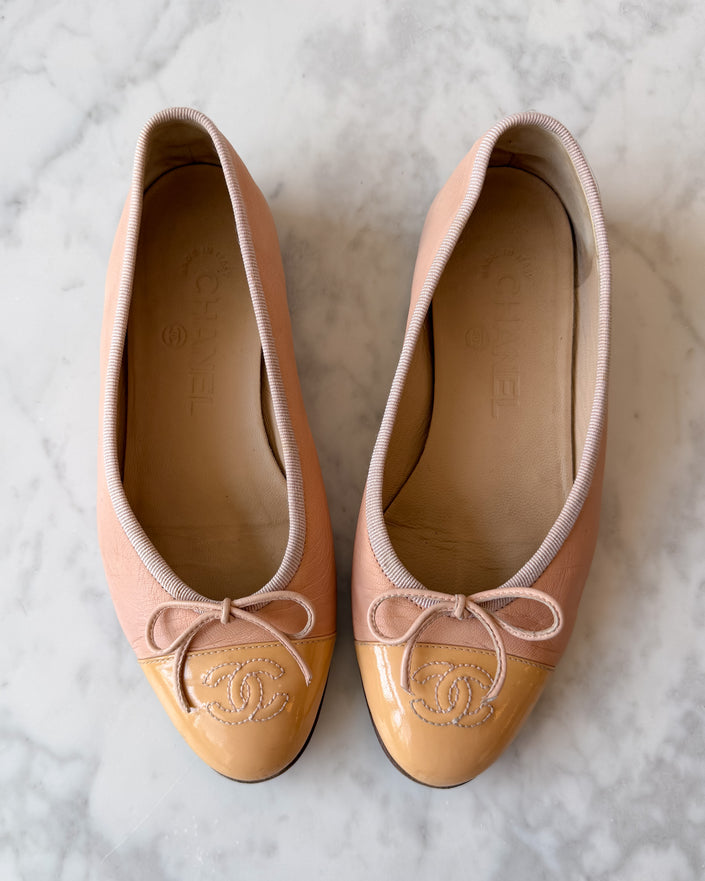 Chanel Powder Pink and Beige Two Tone Ballet Flats (35)