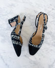 Chanel Navy Blue & Shimmer Tweed CC Slingbacks (38.5)