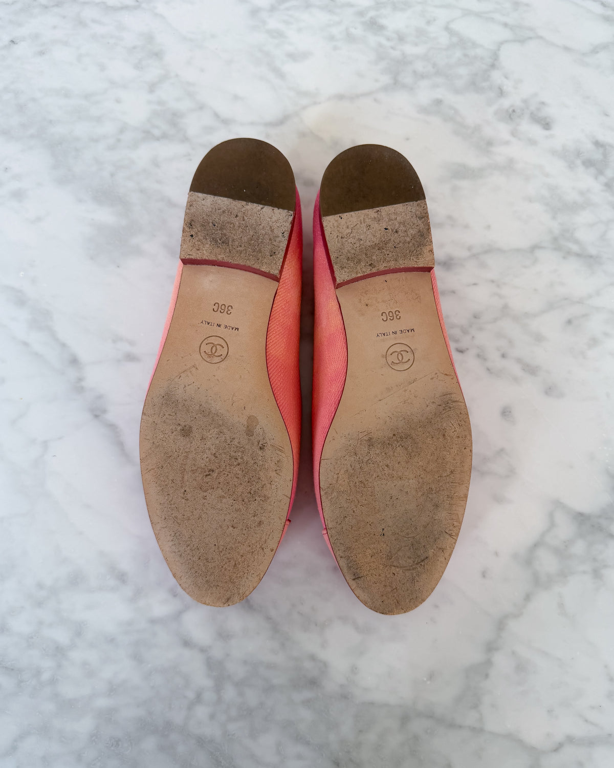 Chanel Peach Pink and Coral Canvas Ballet Flats (36) - VERY RARE