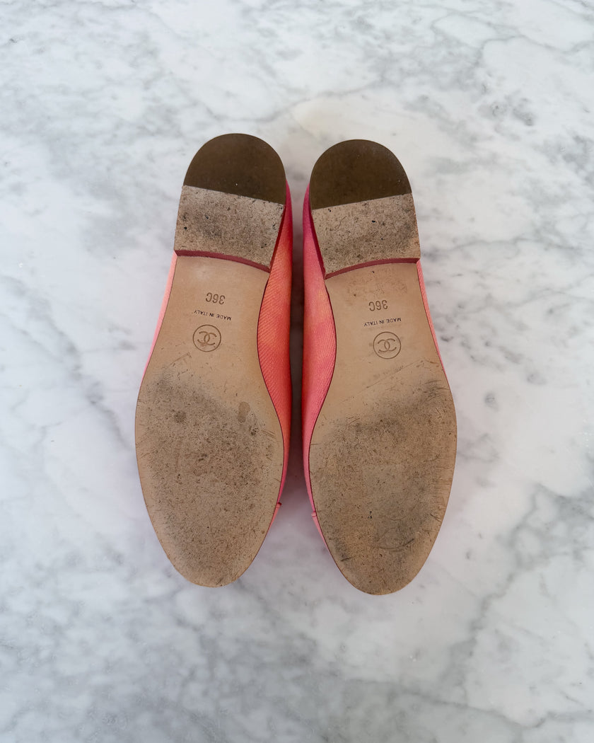 Chanel Peach Pink and Coral Canvas Ballet Flats (36) - VERY RARE