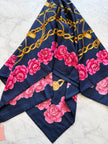 Chanel Vintage Large Silk Scarf CC Logo Pink Camellia Gold Chain Print (Brand New!)