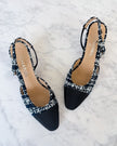 Chanel Navy Blue & Shimmer Tweed CC Slingbacks (38.5)