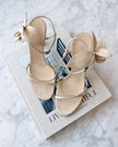 Celine Ivory Leather Floral Heel Sandals (EU 36.5)
