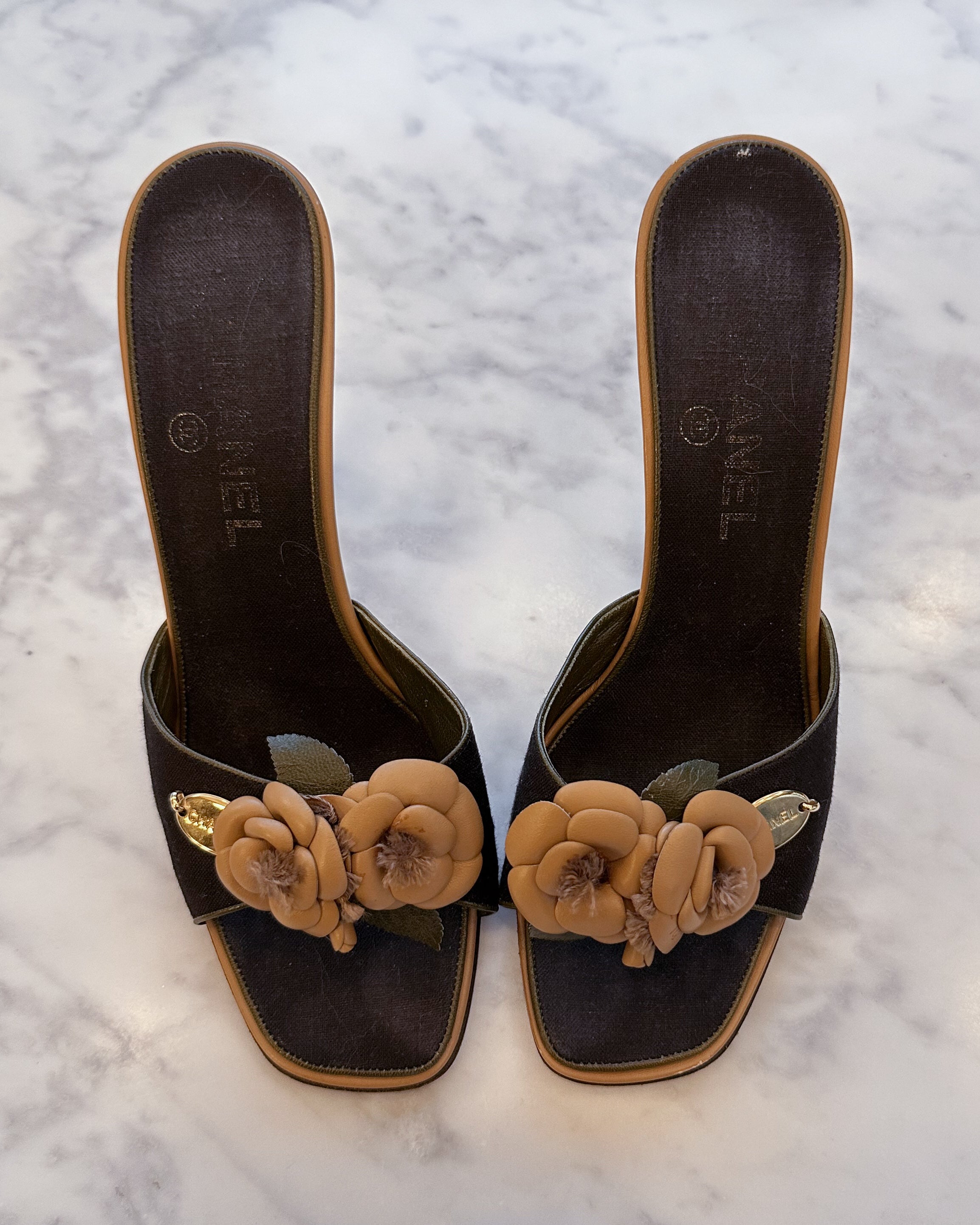 Chanel 2000s Archive Camellia Mules (37.5)