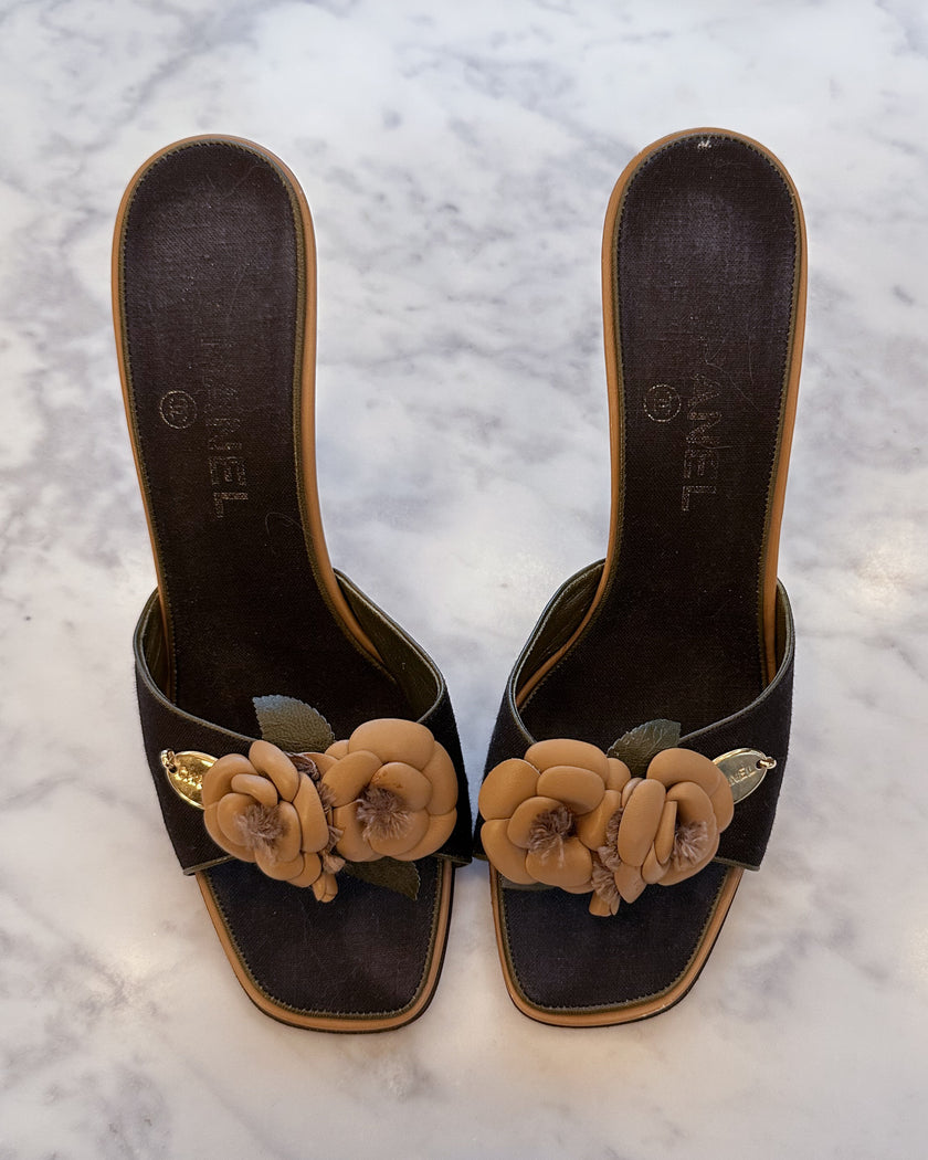 Chanel 2000s Archive Camellia Mules (37.5)