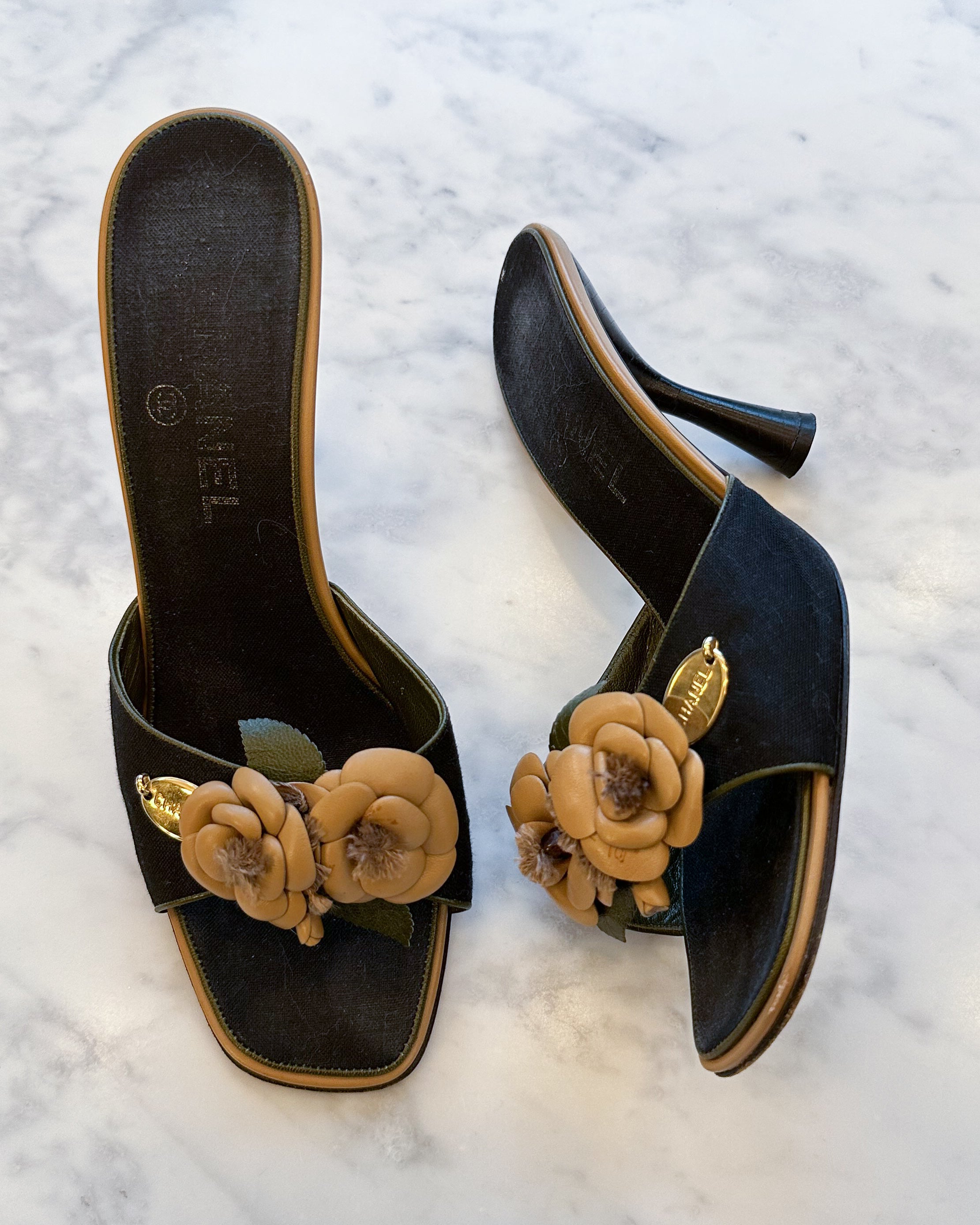 Chanel 2000s Archive Camellia Mules (37.5)