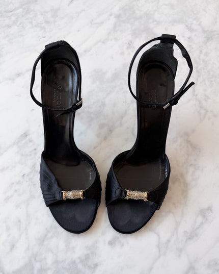 Gucci Crystal Satin Evening Sandals (38)