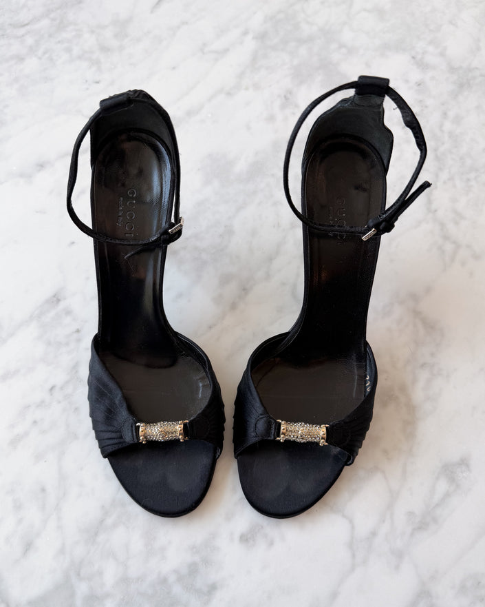 Gucci Crystal Satin Evening Sandals (38)