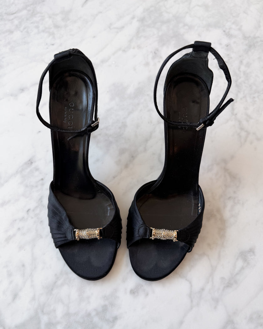 Gucci Crystal Satin Evening Sandals (38)