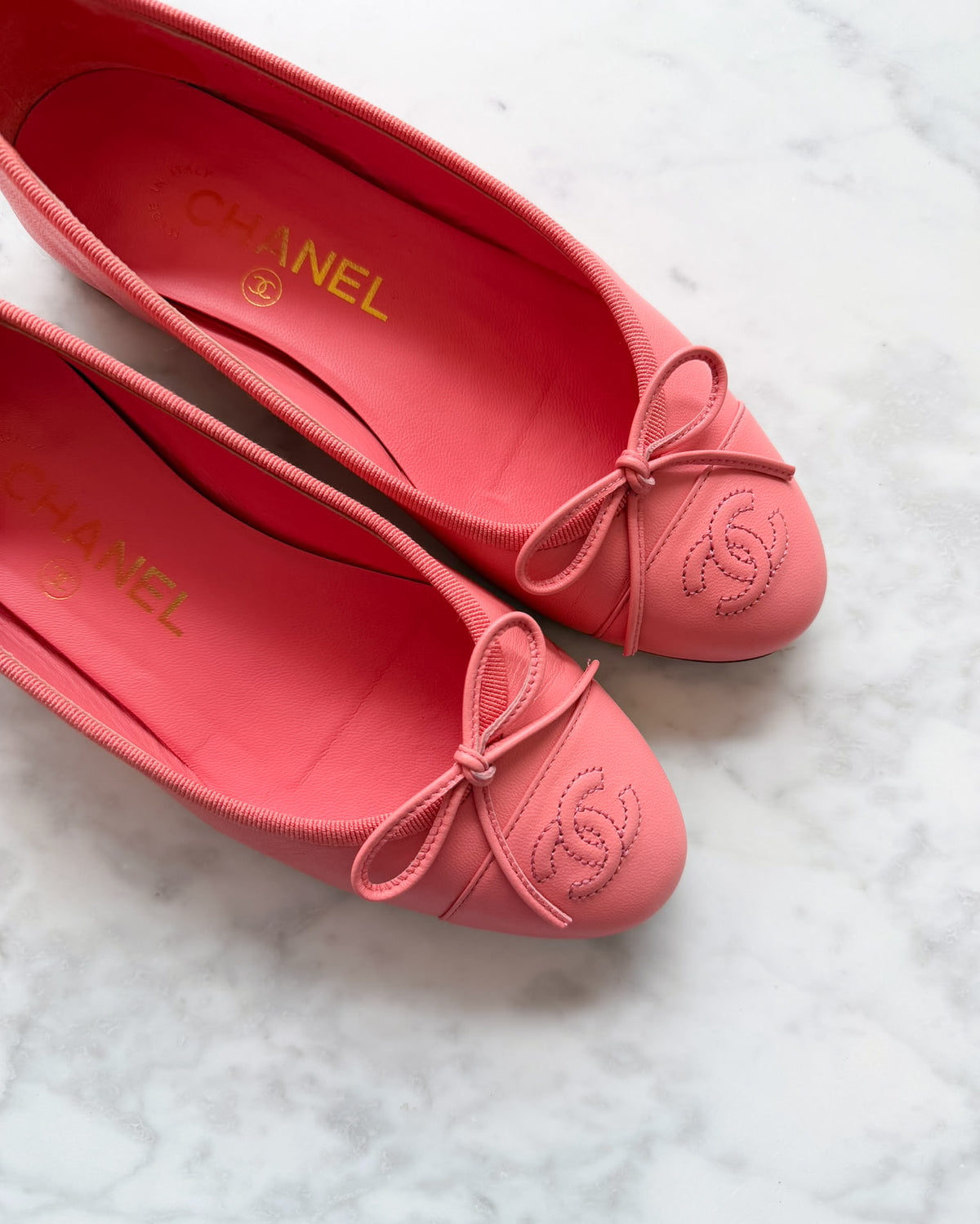 Chanel Raspberry Pink Leather CC Ballet Flats (34.5)