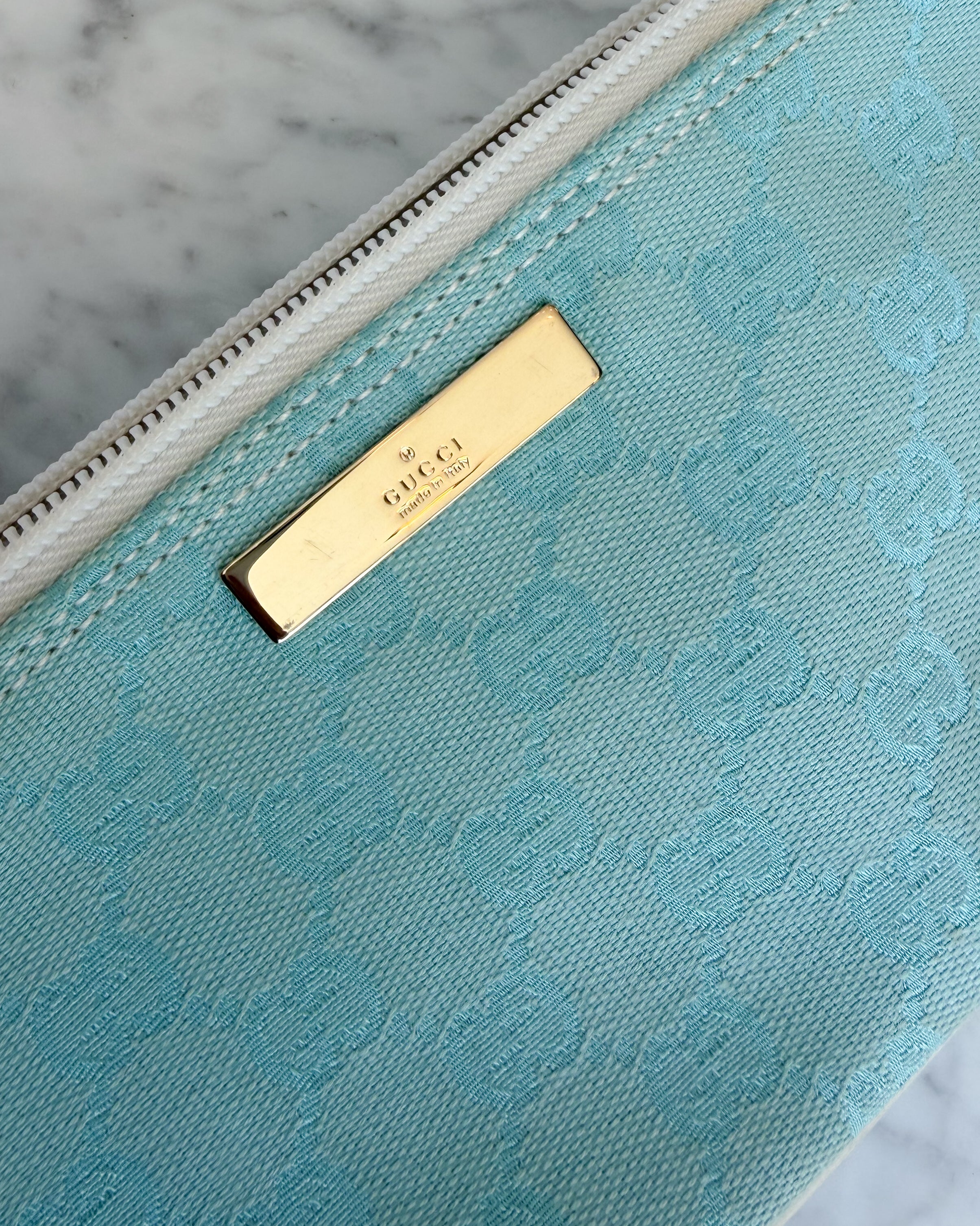 Gucci Baby Blue Boat Monogram Handbag