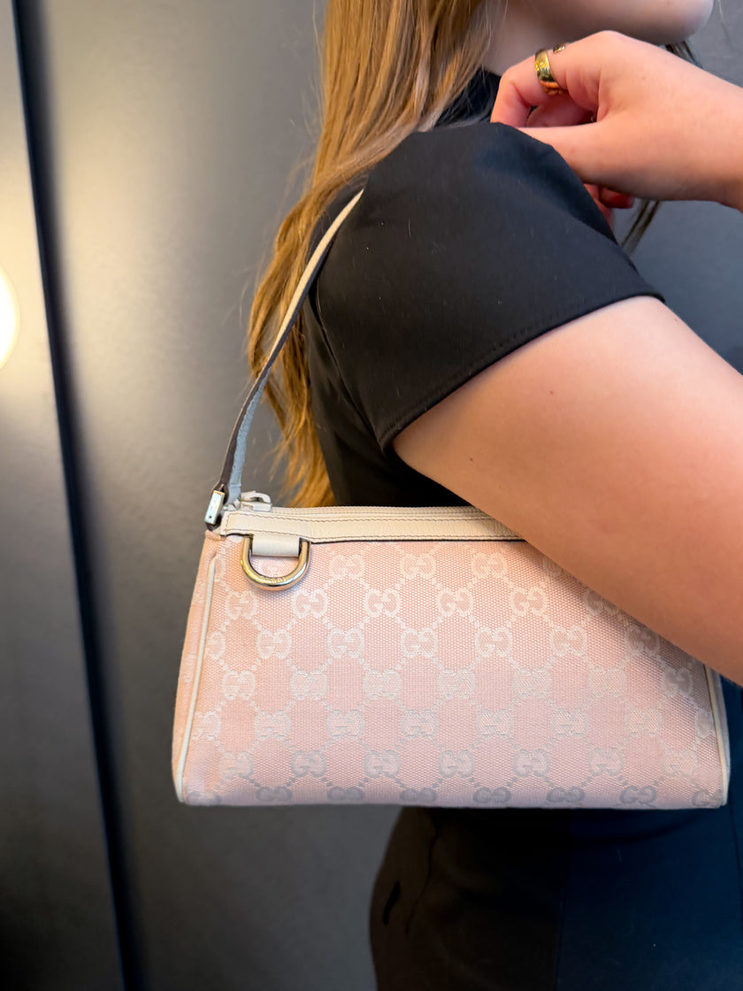 Gucci Abbey Baby Pink GG Monogram Canvas Shoulder Bag