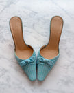 Jimmy Choo Turquoise Check Bow Kitten Heel Mules (39.5)
