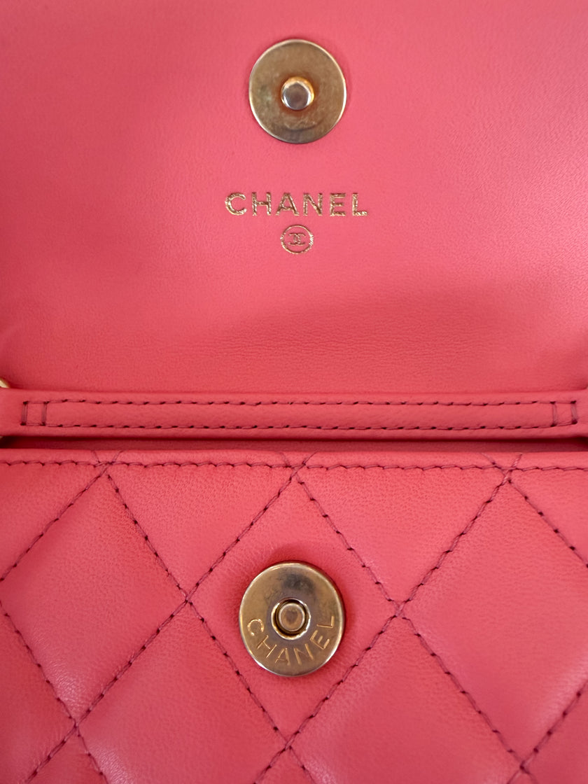 Chanel Coral Pink Quilted Lambskin CC Coco Ball Chain Bag