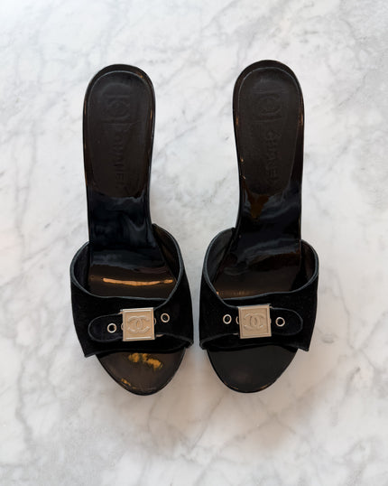 Chanel Silver CC Buckle Mules (EU 37)