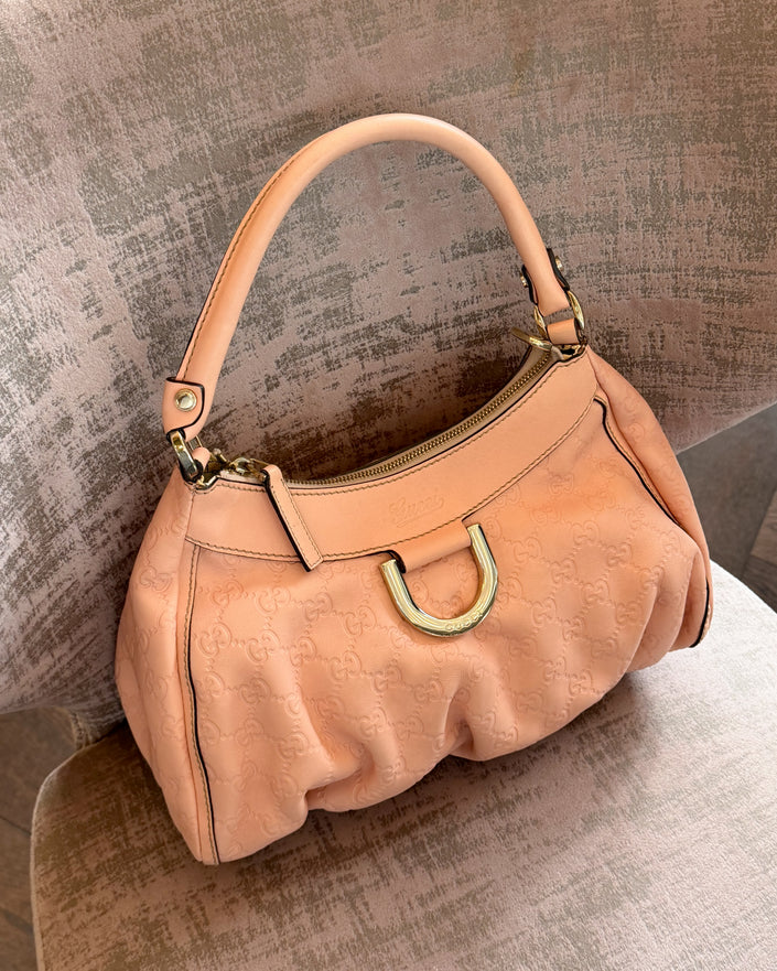 Gucci Vintage Pink Guccissima Leather D-Ring Shoulder Bag