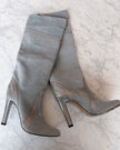 Pucci S/S Baby Blue Suede Knee High Boots with Metallic Silver Paneling and Fold-Over Cuff (38)