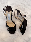 Jimmy Choo Black Satin Destino Heels with Crystal Buckles (36.5) RRP $630
