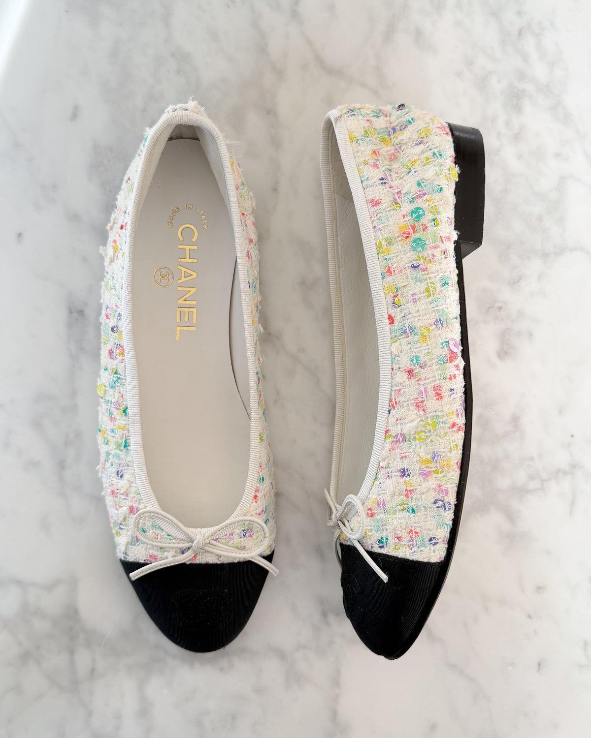 Chanel Birthday Cake Multicolour Sequinned Tweed Ballet Flats (37)